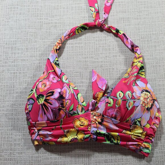 Gibson Latimer Bright Pink Floral Bikini Halter Top - Picture 1 of 4